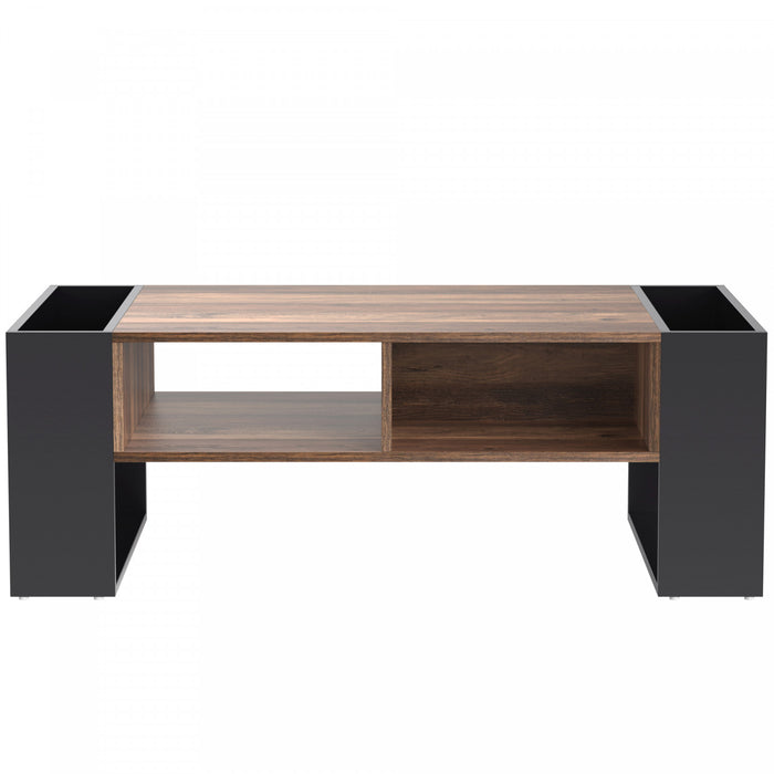 Table Basse Kay Avec Tiroir Sans Poignee Et Double Rangement, Gris