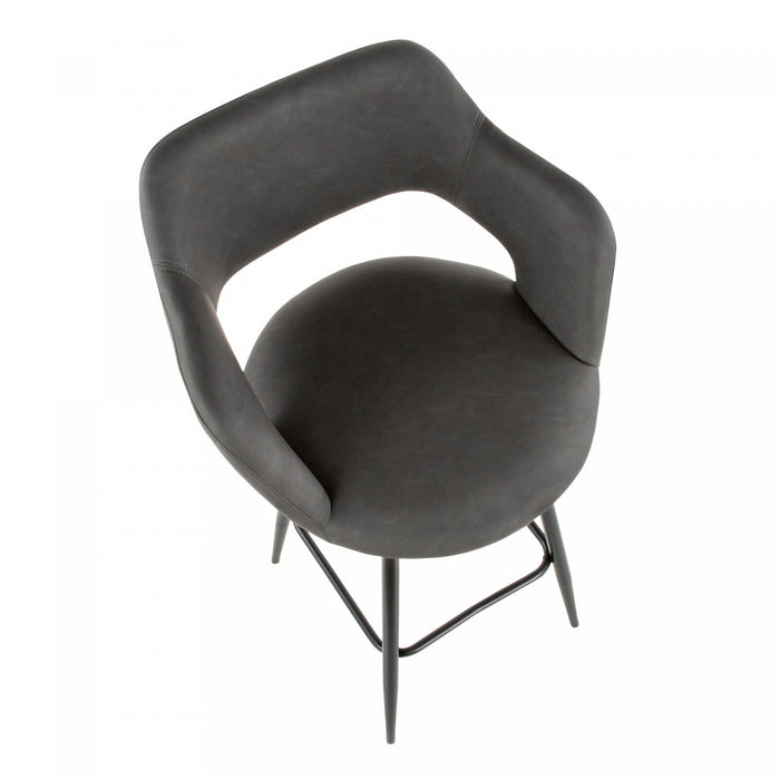 Tabouret contemporain Margarite de hauteur comptoir en similicuir gris - ensemble de 2