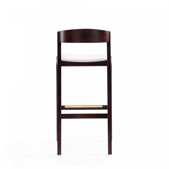 Tabouret de bar en bois rembourre ivoire style Klismos mi-siecle moderne - Lot de 3