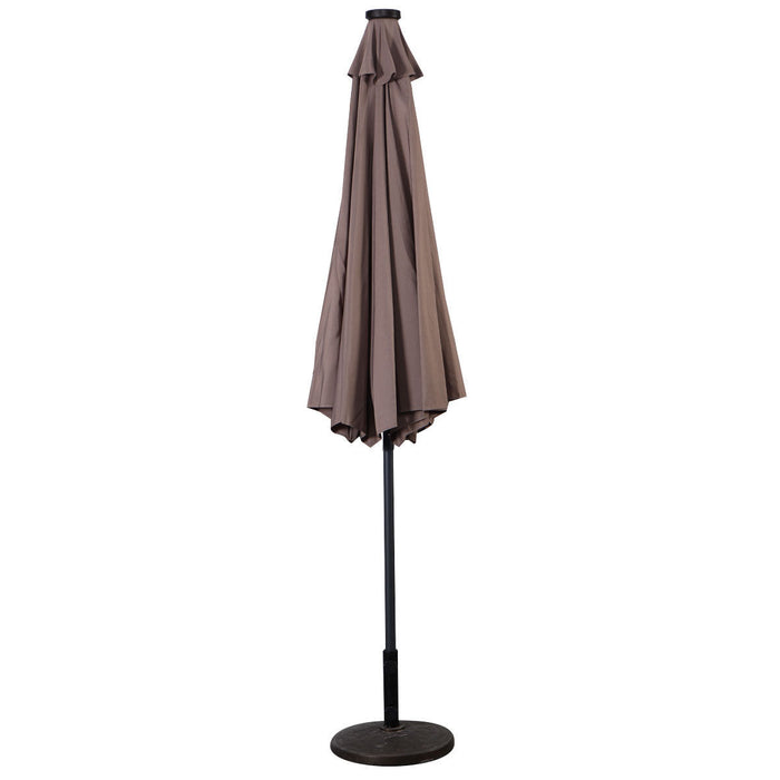 Costway Parasol Solaire de Patio 10ft LED Marche d'Exterieur en Acier Incline avec Manivelle Tan