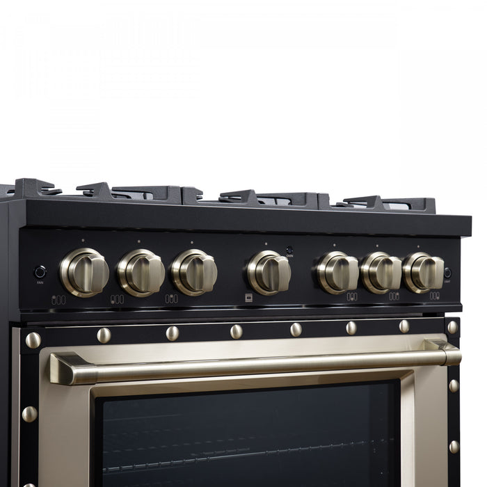 Cuisiniere double combustible Ambassador de 36 po, noire, 6 bruleurs scelles, 5,2 pi³ – FFSGS6199-36CPBLK
