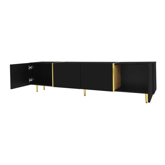 Meuble Tv Moderne Frances Avec 4 Portes, Noir Laque Brillant