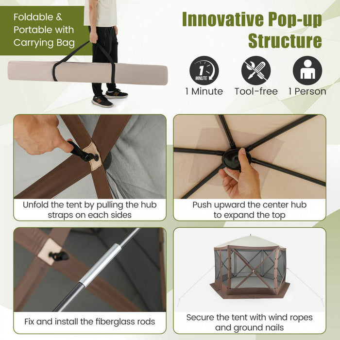 Costway 11.5 X 11.5 Ft Tente De Gazebo Pop-up Avec Des Murs De Filet De Maille 2 Chiffons Amovibles De Vent D’intimite