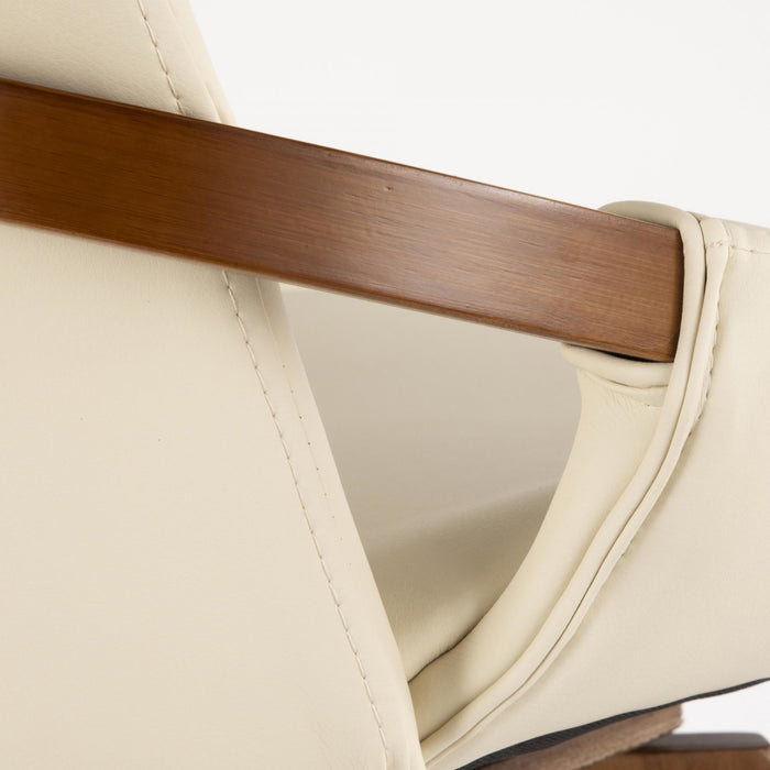Chaise de salle à manger de style du milieu du 20e siècle Cosmo en similicuir - noyer et crème