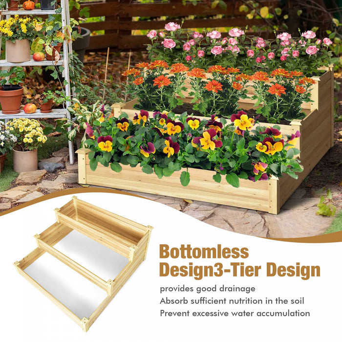 Jardin Surelevee A 3 Niveaux, 121 X 121 X 56 Cm Kit De Jardinieres De Culture De Fruits Et D'herbes Aromatiques Et De Fleurs, Jardiniere Surelevee A Plusieurs Niveaux En Plein Air, Jardiniere En Bois De Sapin Sans Fond Pour Jardin, Cour, Pelouse, Serre