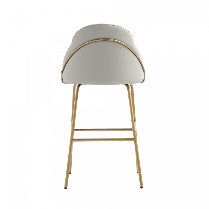Tabouret de bar moderne en metal et tissu Gracie, gris pierre et or - Lot de 2