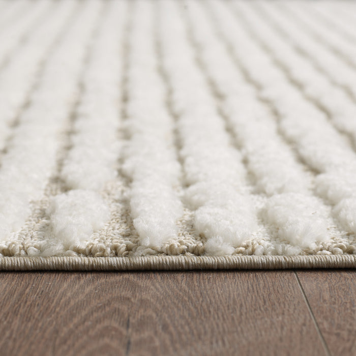 Carpette à poil long Quinto beige à motif de vagues - 6 pi 3 po x 9 pi 