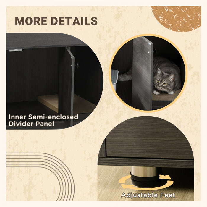 Pawhut Boitier De Litiere Pour Chat, Meuble De Toilette Cache Industriel Pour Chat, Table D'extremite Avec Double Porte Et Tapis A Gratter Pour Le Salon, La Chambre A Coucher, Le Couloir, Noir