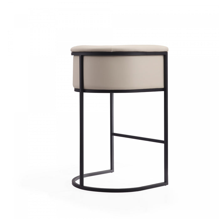 Tabouret de bar rembourre en metal style cosmopolite mi-siecle moderne, creme - Lot de 2