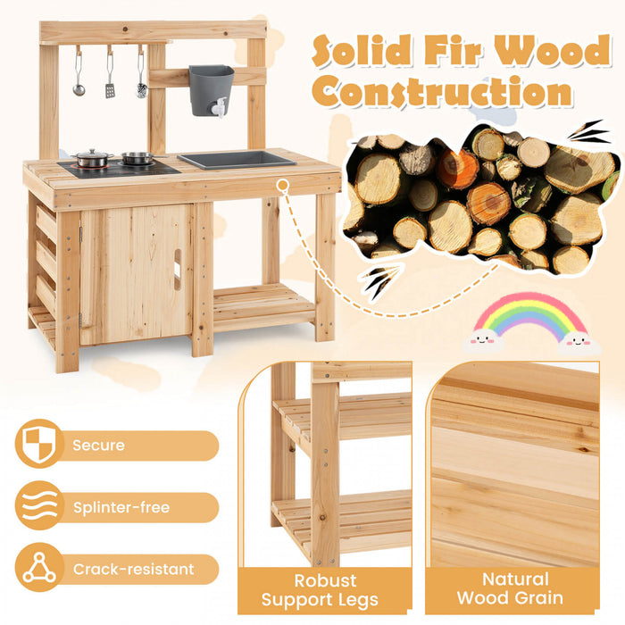 Costway 3 Pieces En Plein Air En Bois Cuisine Jeu Enfants Boue Cuisine Barbecue Grill & Four A Pizza