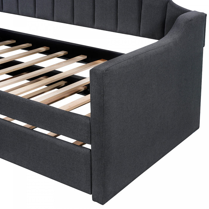 Phyllis – Lit De Jour Rembourre Avec Lit Gigogne, Format Simple, Noir