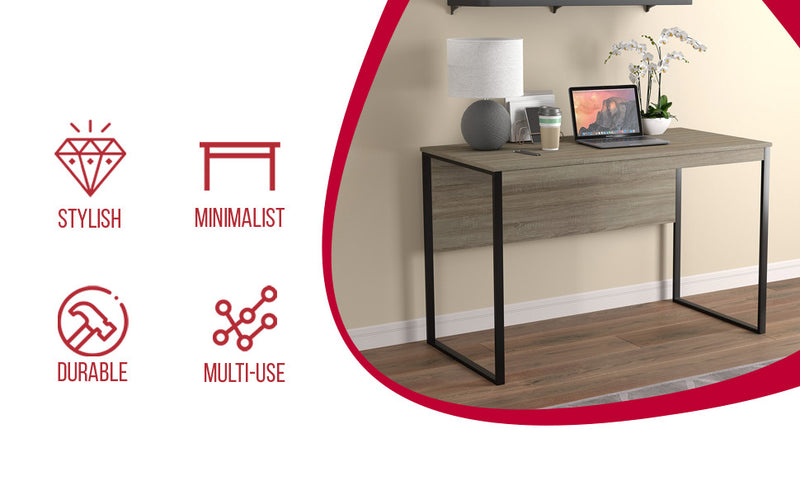 Bureau D’etude 47,25 Po Pour Bureau A Domicile Ou Salle De Jeux – Taupe Fonce Avec Base En Metal Noir