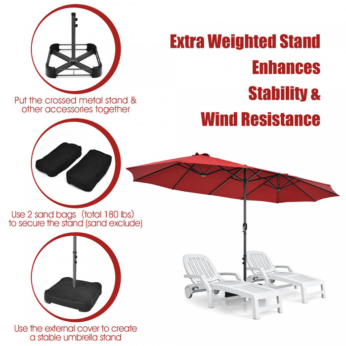 Costway Parasol double face jumeau 15FT pour terrasse avec manivelle et base de marche vin