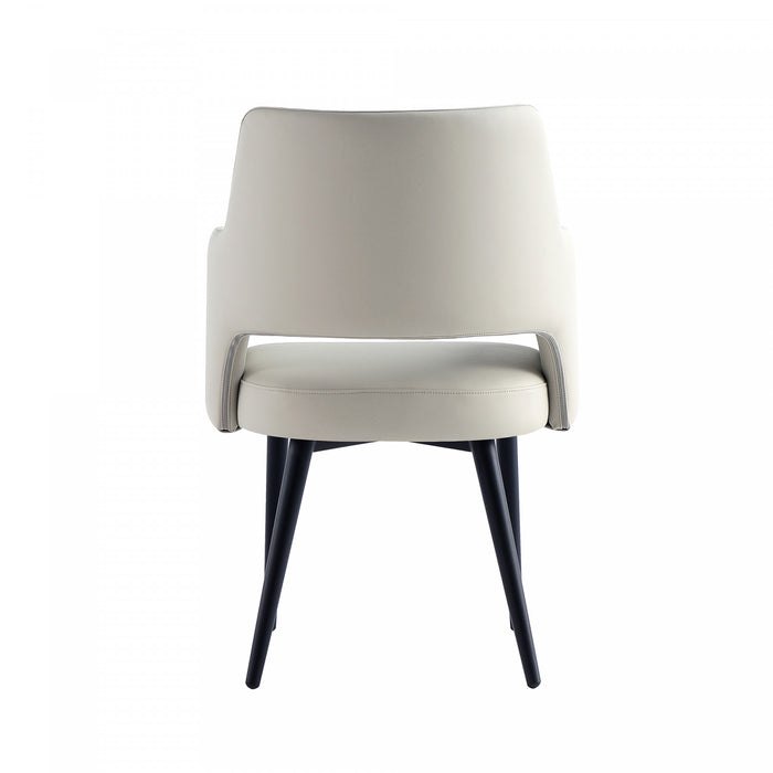 Fauteuil moderne Tremont en cuir vegetalien avec accoudoirs en metal, gris pierre - Lot de 2