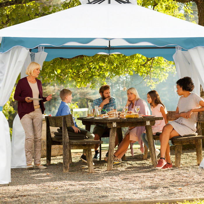 Auvent De 10 Pi X 10 Po En Acier A 2 Etages Pour Abri De Jardin, Tente A Baldaquin A Rideaux