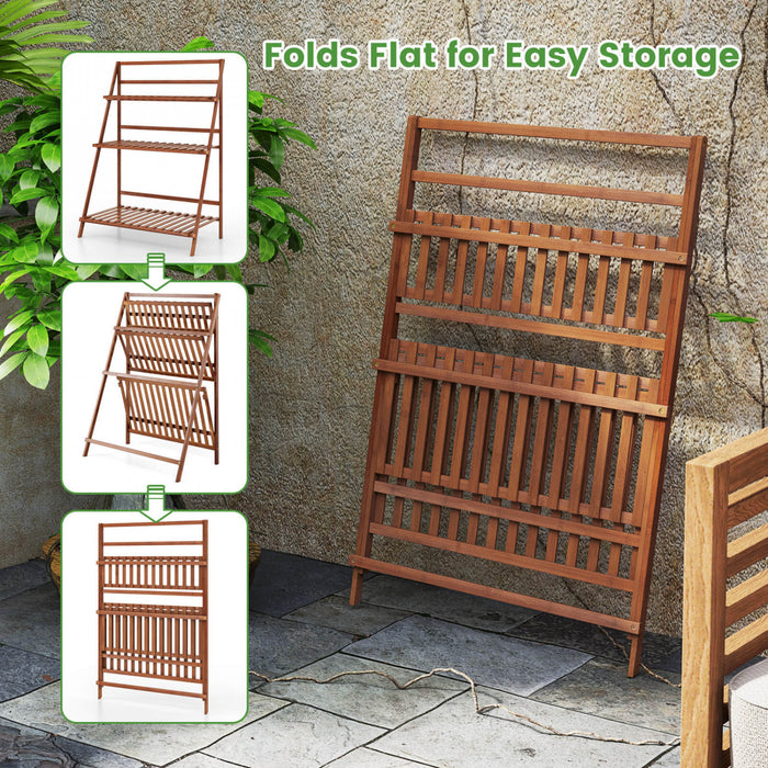 Costway Etagere Pliante A 3 Niveaux Presentoir Pour Pots De Fleurs En Bambou Range-livres / Organisateur