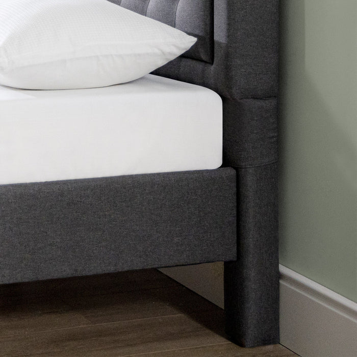 Dachelle lit plateforme rembourré avec tête de lit gris foncé - Double