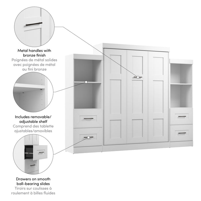 Grand lit escamotable Edge de Bestar avec organisateurs de garde-robe et tiroirs (115 po [L]) - blanc