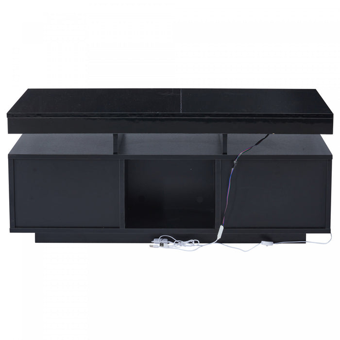 Lumina Table Basse Haute Brillance 39.3 po avec Lumieres LED, Port USB et Portes Transparentes, Noir