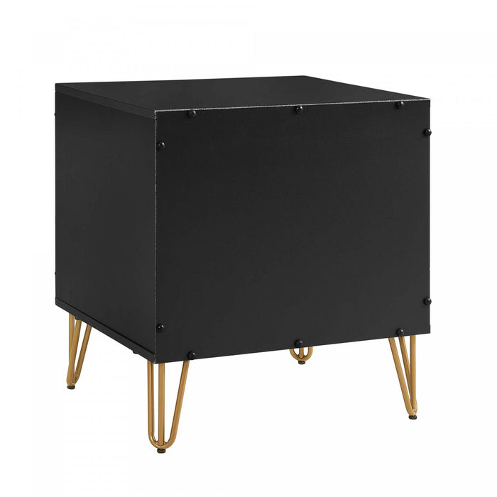 Table de nuit moderne Dumbo 20\" a cannelures en noir (2 tiroirs) - Lot de 2