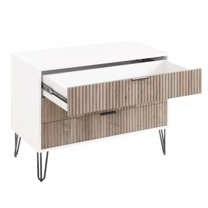 Commode moderne Dumbo 35\" a rainures, gris rustique et blanc (3 tiroirs)