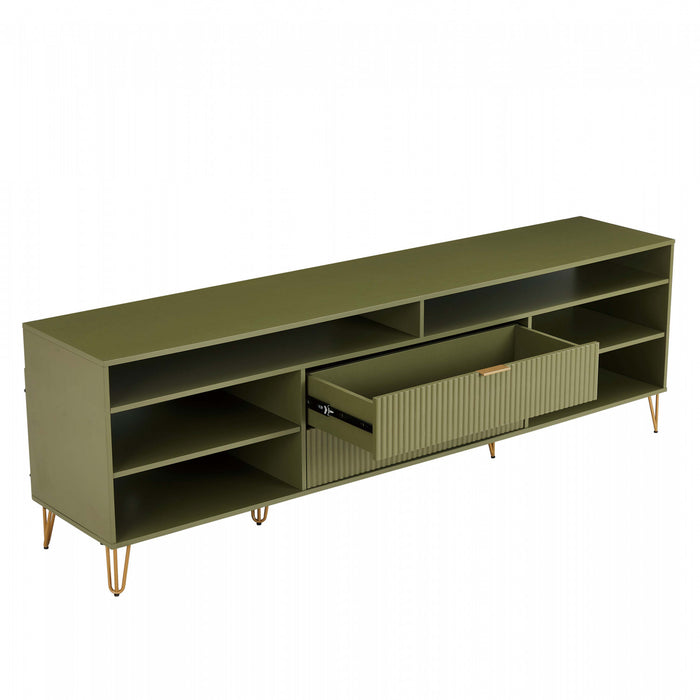 Meuble TV cannele moderne Dumbo 85\" en vert olive