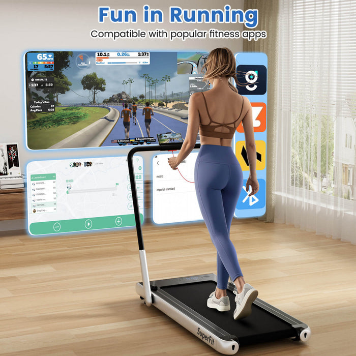 Tapis Roulant Pliant 3 En 1 Superfit Avec Ecran Led A Telecommande Smart Apps Et Haut-parleurs Argent