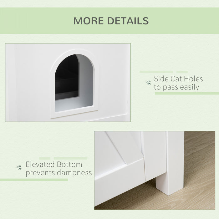Pawhut Boite A Litiere Pour Chat Avec Dessus Ouvrable, Table D'appoint Pour Le Rangement De La Toilette Du Chat Avec Deux Portes, Poignees En Alliage De Zinc, Pour L'interieur, Blanc