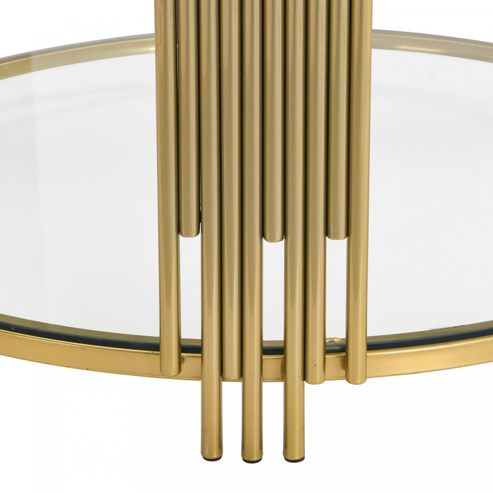 Table Basse Ronde Jonas De 31,5\" En Verre Trempe Avec Etagere Inferieure, Transparente
