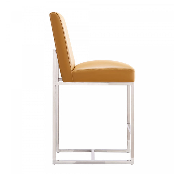 Tabouret de comptoir moderne en metal avec assise rembourree couleur camel Element