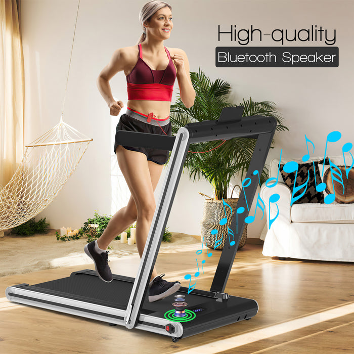 Tapis De Course Pliant De Marque Costway 2 En 1, 2 Cv Machine De Jogging Avec Double Affichage Led Argent
