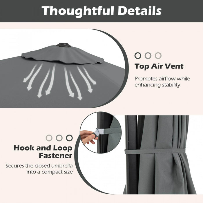 Parasol deporte Costway 9 FT avec voile anti-UV, haut ventile, base croisee, gris