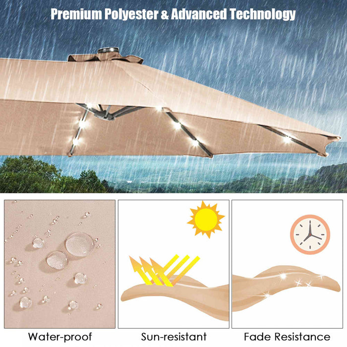Costway Parasol de marche double-face solaire LED 15Ft Patio avec manivelle pied Beige