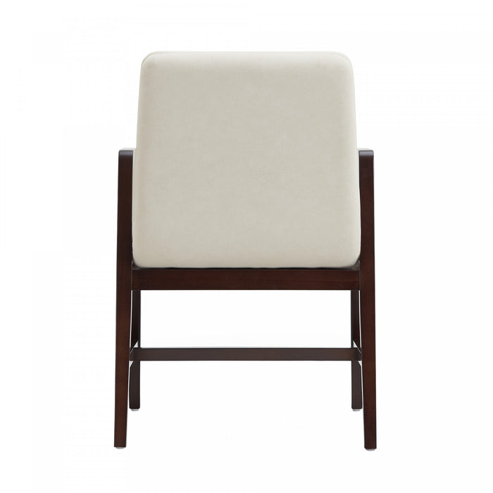 Fauteuil moderne Stella en velours avec accoudoirs en bois, creme - Lot de 2
