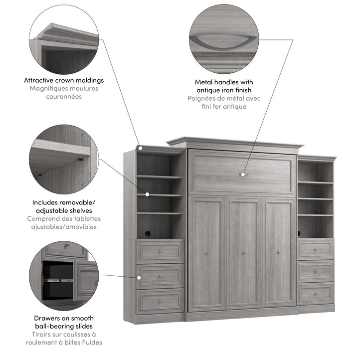 Grand lit escamotable Versatile de Bestar de 115 po (L) avec 2 organisateurs de garde-robe et tiroirs - gris platine