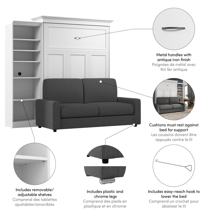 Grand lit escamotable Versatile de Bestar de 97 po (L) avec sofa et organisateur de garde-robe - blanc