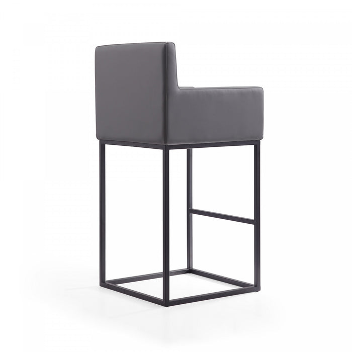 Tabouret de bar rembourre en metal gris style mid-century modern Ambassador - Lot de 3