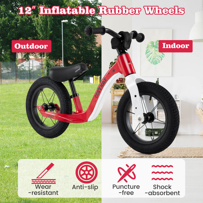 Costway 12 Pouces Magnesium Tout-petit Equilibre Velo Sans Pedale Formation Tout-petit Equilibre Velo Rouge