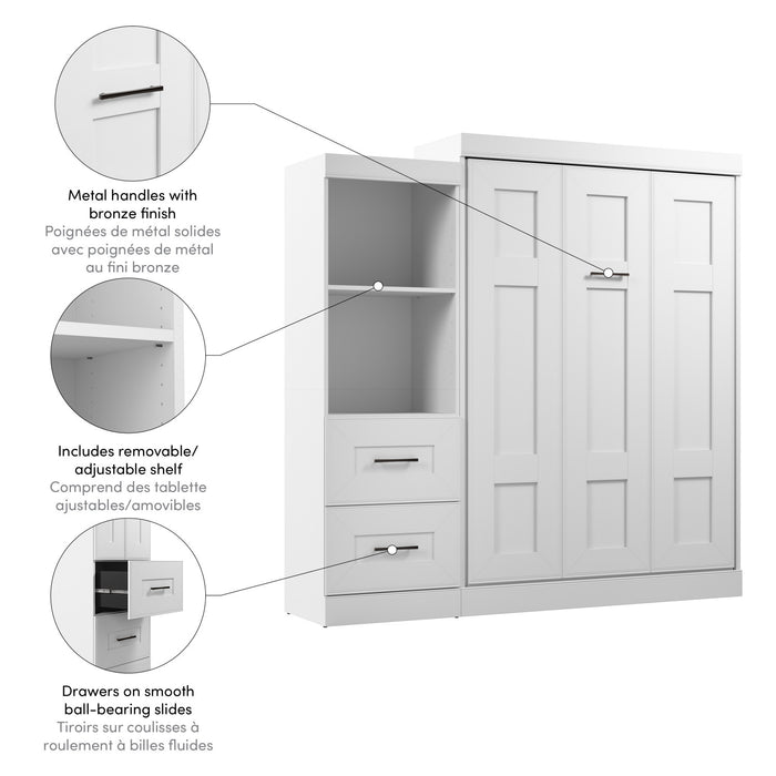 Lit double escamotable Edge de Bestar avec organisateur de garde-robe et tiroirs (85 po [L]) - blanc