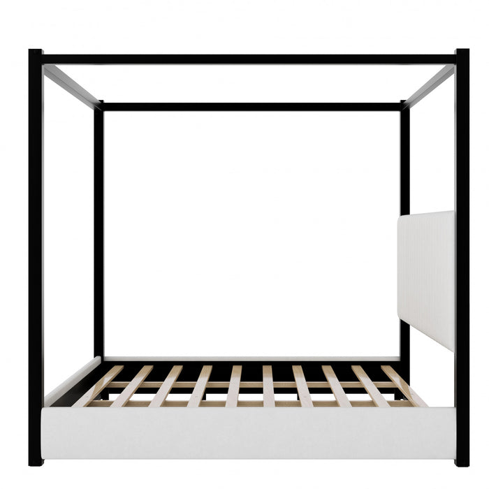 Lit plateforme Sophia a baldaquin avec tete de lit en mousse et velours, taille king, noir