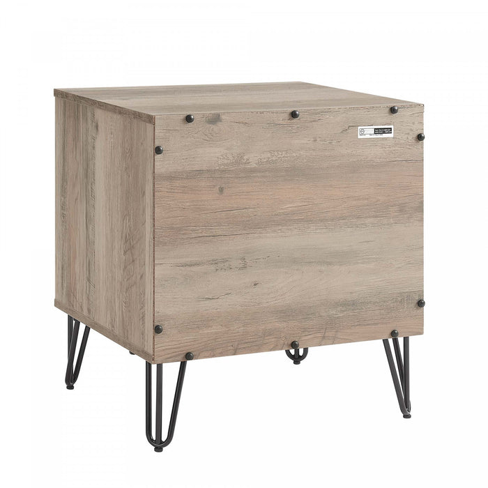 Table de nuit moderne Dumbo 20\" a cannelures, gris rustique (2 tiroirs)
