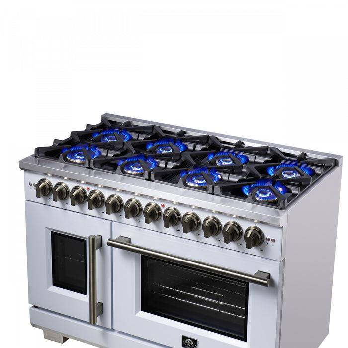 Cuisiniere a double combustible Capriasca 48 po, blanche, 6.58 pi³ – FFSGS6387-48WHT