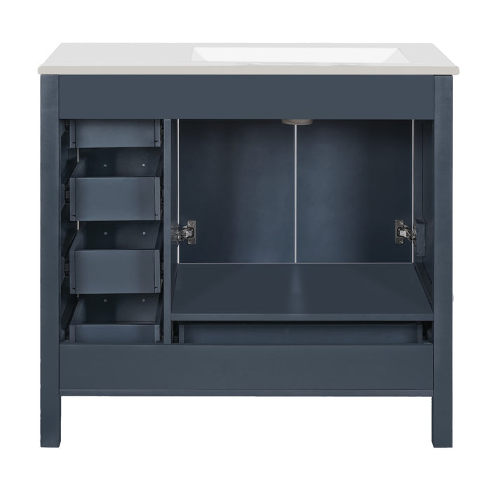 Meuble de salle de bain moderne Derek 36 pouces avec lavabo ceramique et rangement multiple, bleu