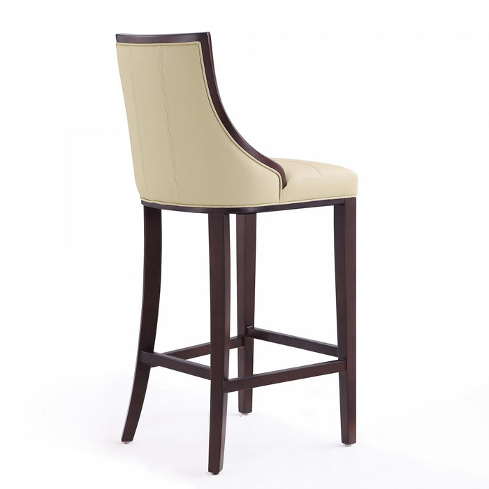 Tabouret de bar traditionnel en bois avec assise rembourree creme Fifth Avenue - Lot de 2