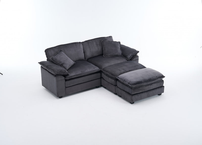 Liam Canape modulaire confortable Cloud 84,6\" avec revetement en velours cotele, Gris
