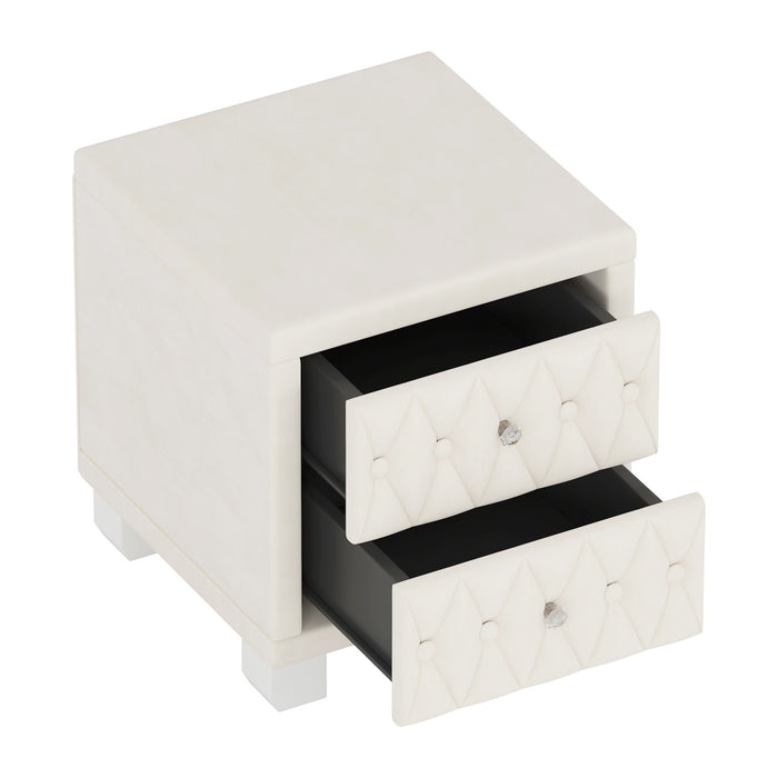 Sophia Table de Nuit Elegante en Velours avec Tiroirs et Design Capitonne, Beige