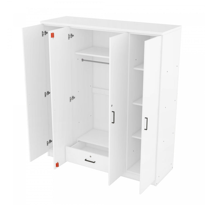 Armoire Christ En Bois De 59,2\" Avec 4 Portes, Tiroir Et Espace De Rangement Suspendu, Blanche