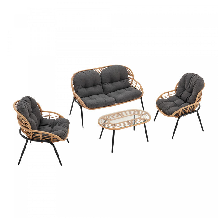 Ensemble de conversation moderne Pine 4 pieces en gris
