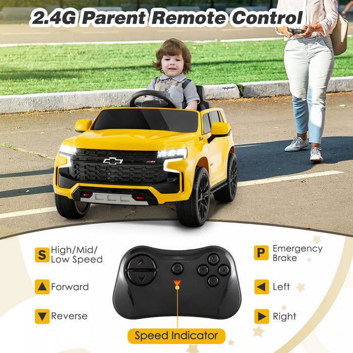 Costway 12v Enfants Roulent Sur La Voiture Chevrolet Tahoe Camion Electrique Suv Telecommande W / Lumiere Et Musique Jaune