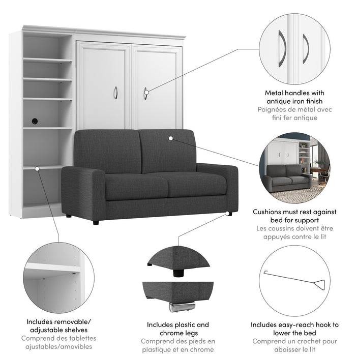 Lit double escamotable Versatile de Bestar avec sofa et organisateur de garde-robe (91 po [L]) - blanc